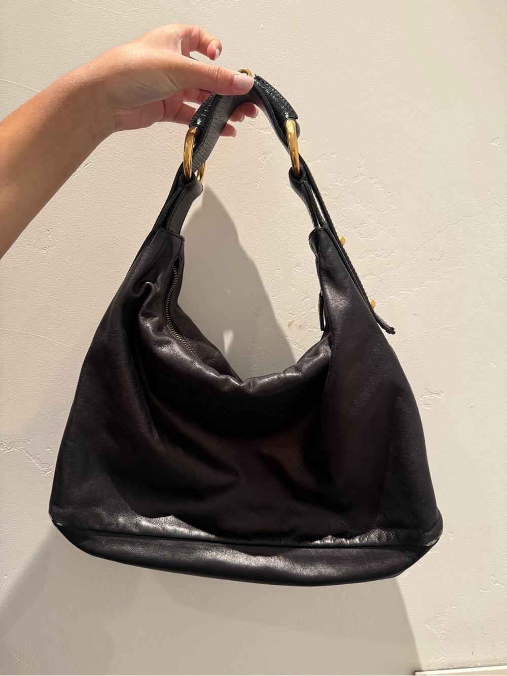 Authentic Gucci Black Leather Horsebit Hobo Bag Medium Vintage